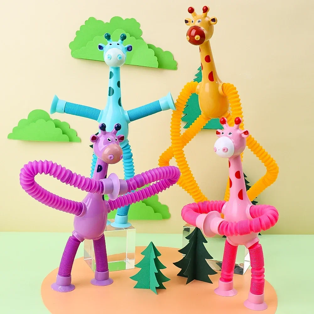Funny Suction Giraffe Pop Lights Tube Toy