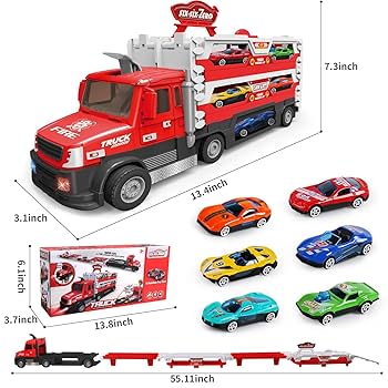 🚛 Transporter Truck with Track & Mini Cars – 2-in-1 Playset for Kids