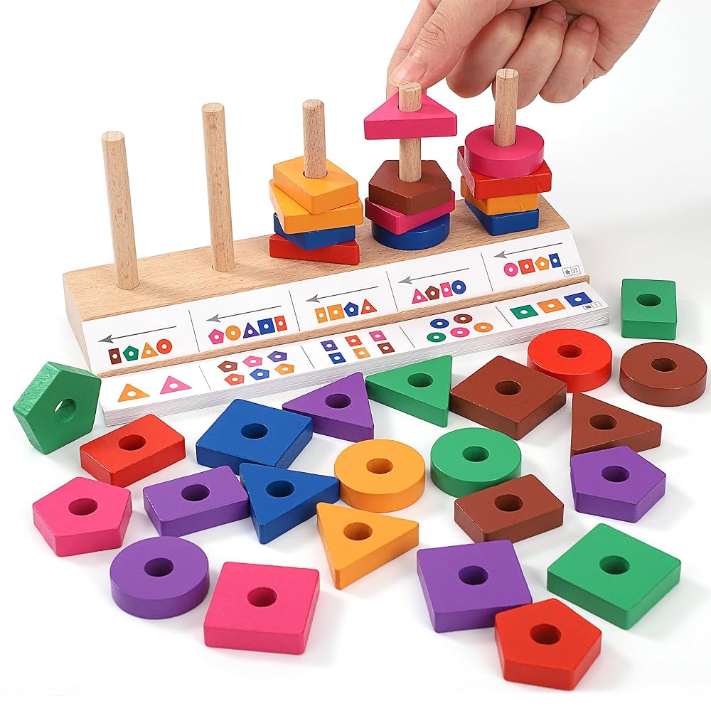 🧩 Wooden Geometric Stacking Puzzle – Early Learning Toy for Toddlers