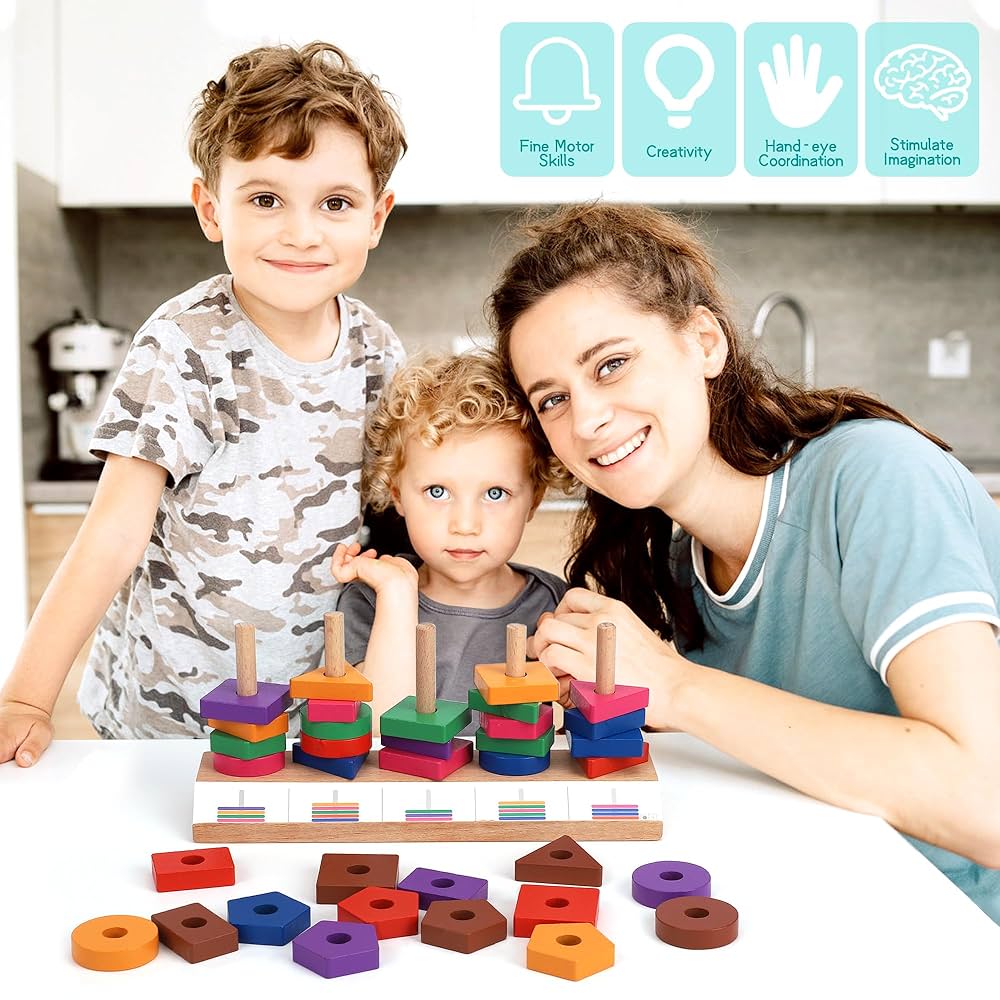 🧩 Wooden Geometric Stacking Puzzle – Early Learning Toy for Toddlers