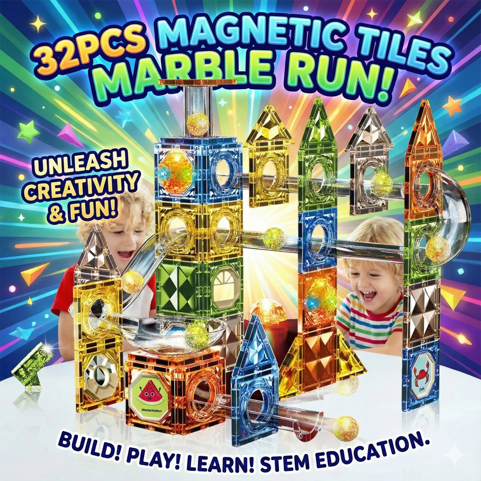 Transparent Magnetic Tiles Building Blocks