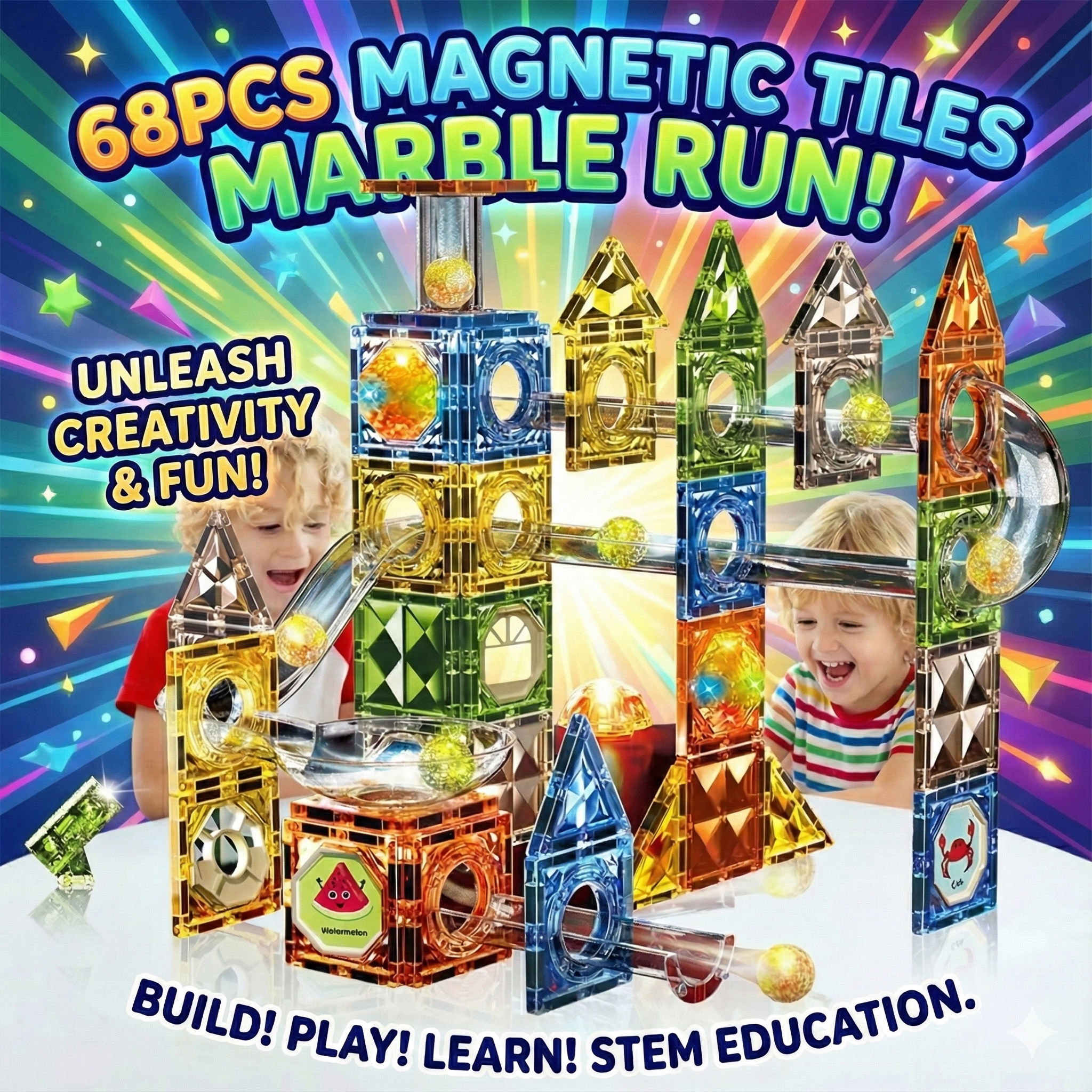 Transparent Magnetic Tiles Building Blocks