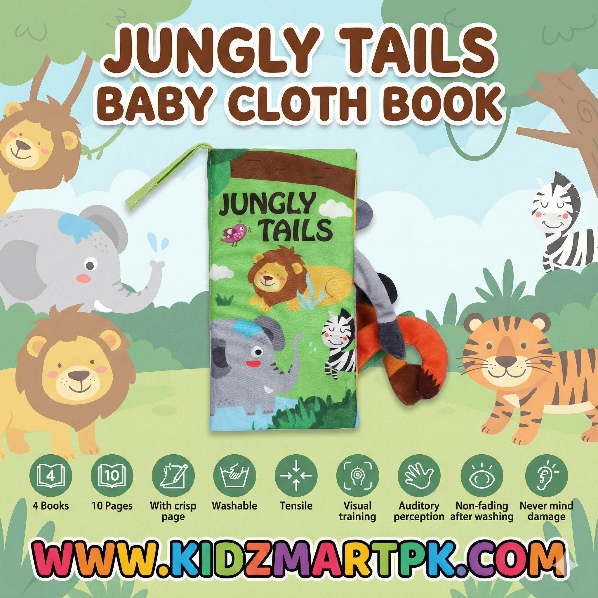 Animal Tail Baby Cloth Book for Kids Educational