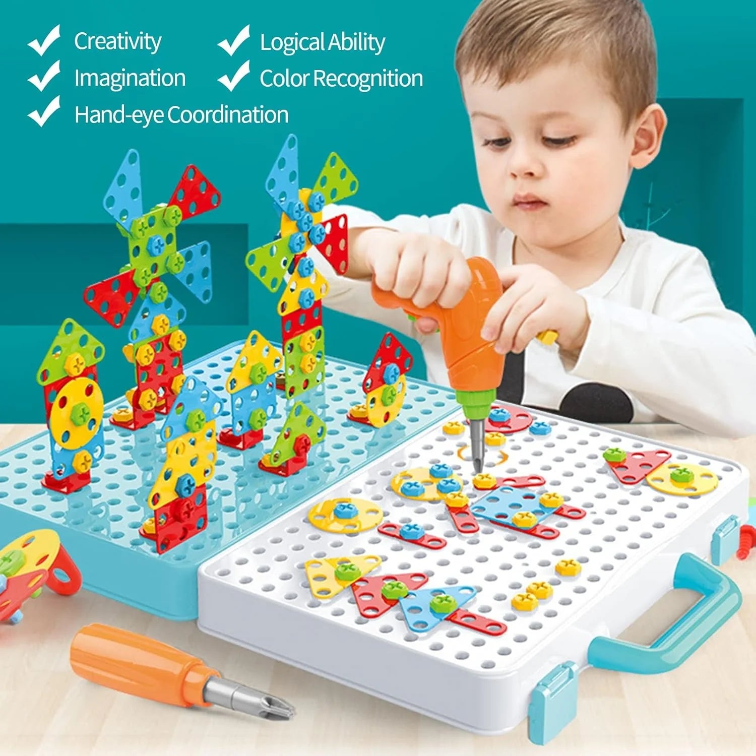 Tool Box Rotating Gear Building Blocks – Creative STEM Toy for Kids