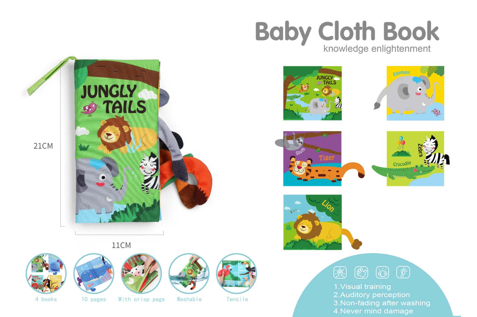Animal Tail Baby Cloth Book for Kids Educational