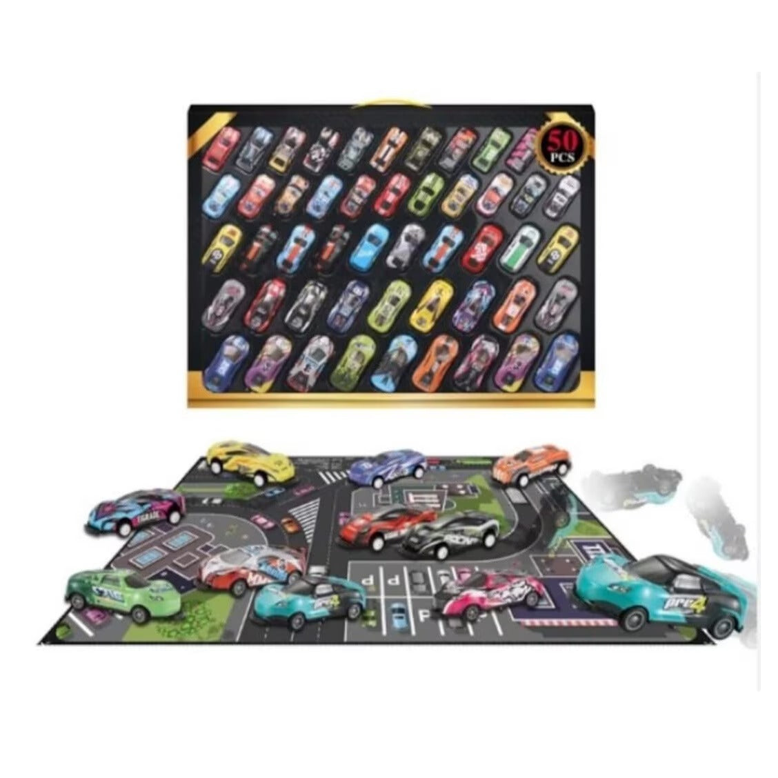 50-Piece Diecast Car & PlayMat Set