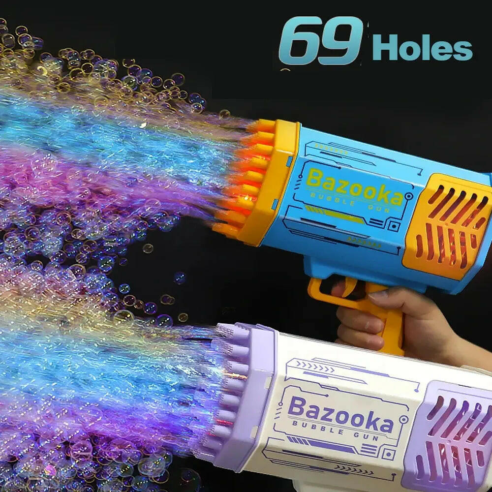 69 Hole Automatic Electric Bubble Machine Racket Launcher - KIDZMART