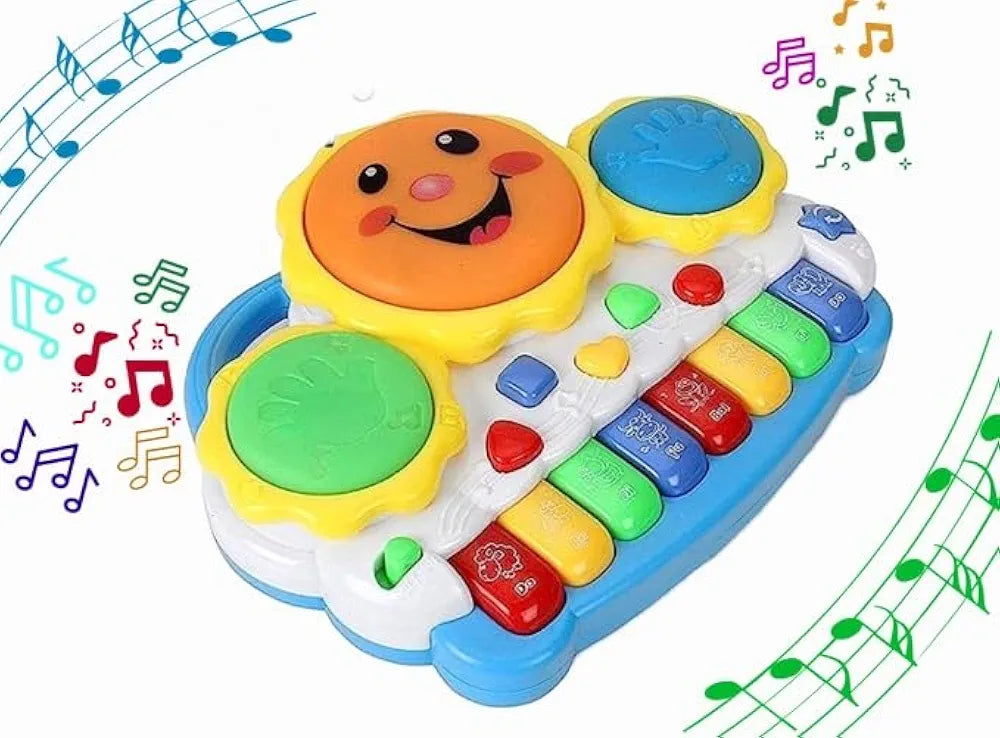Krishna Enterprise Drum Keyboard Musical Toys, Multi Color with Flashing Lights Animal Sounds and Songs Battery Operated Toys for Kids Musical Piano