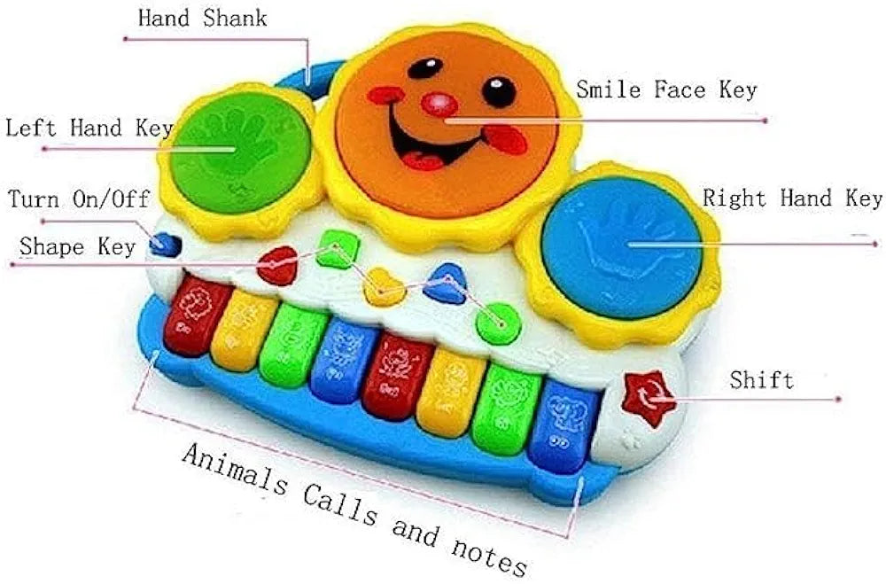 Krishna Enterprise Drum Keyboard Musical Toys, Multi Color with Flashing Lights Animal Sounds and Songs Battery Operated Toys for Kids Musical Piano
