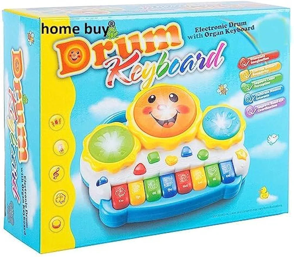 Krishna Enterprise Drum Keyboard Musical Toys, Multi Color with Flashing Lights Animal Sounds and Songs Battery Operated Toys for Kids Musical Piano