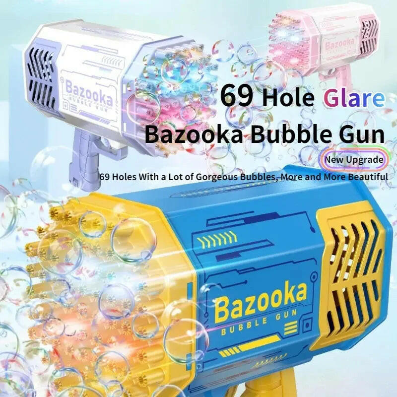 69 Hole Automatic Electric Bubble Machine Racket Launcher - KIDZMART