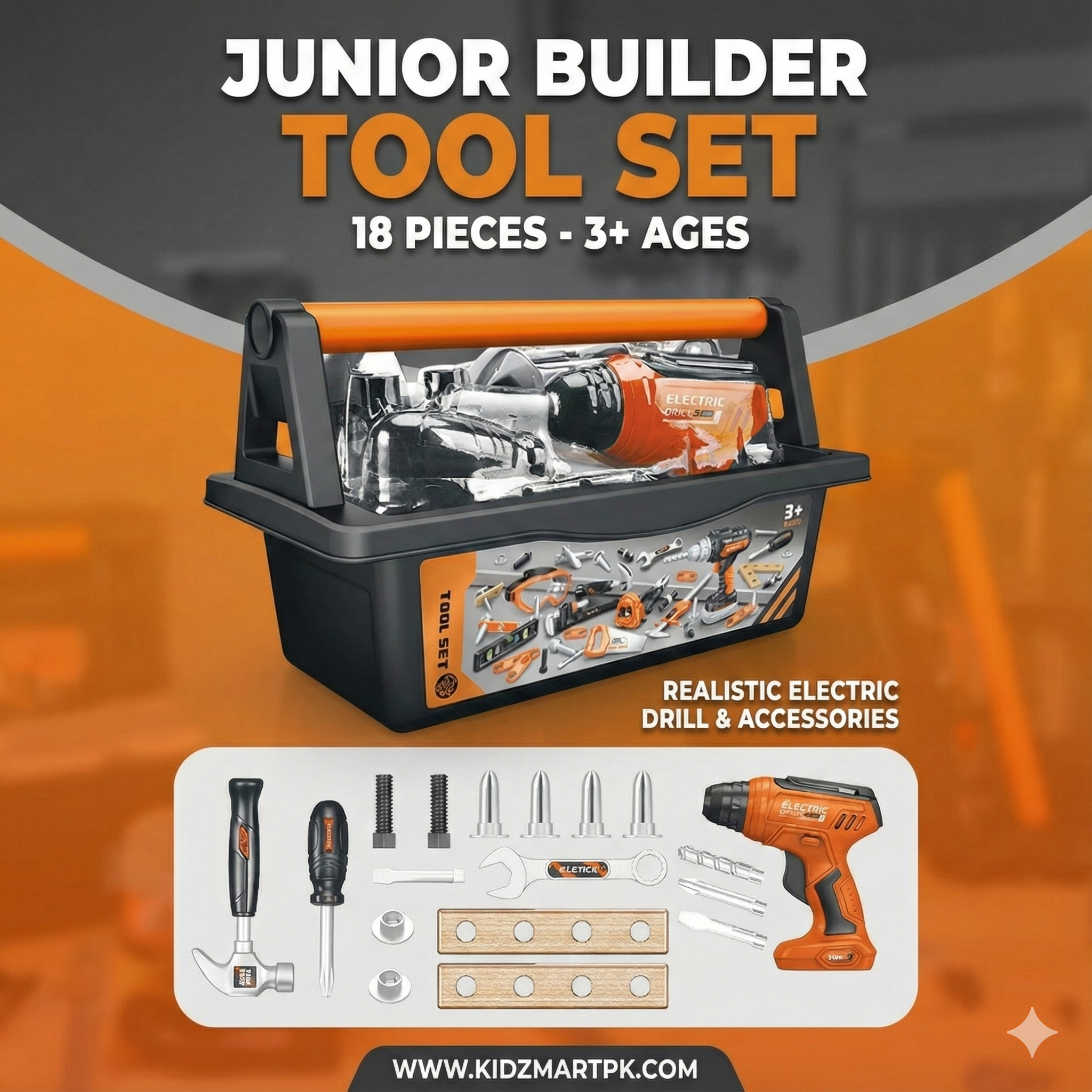 18-Piece Master Builder Tool Set with Electric Drill