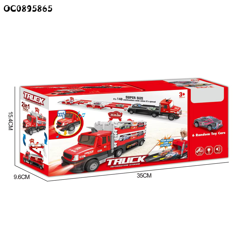 🚛 Transporter Truck with Track &amp; Mini Cars – 2-in-1 Playset for Kids