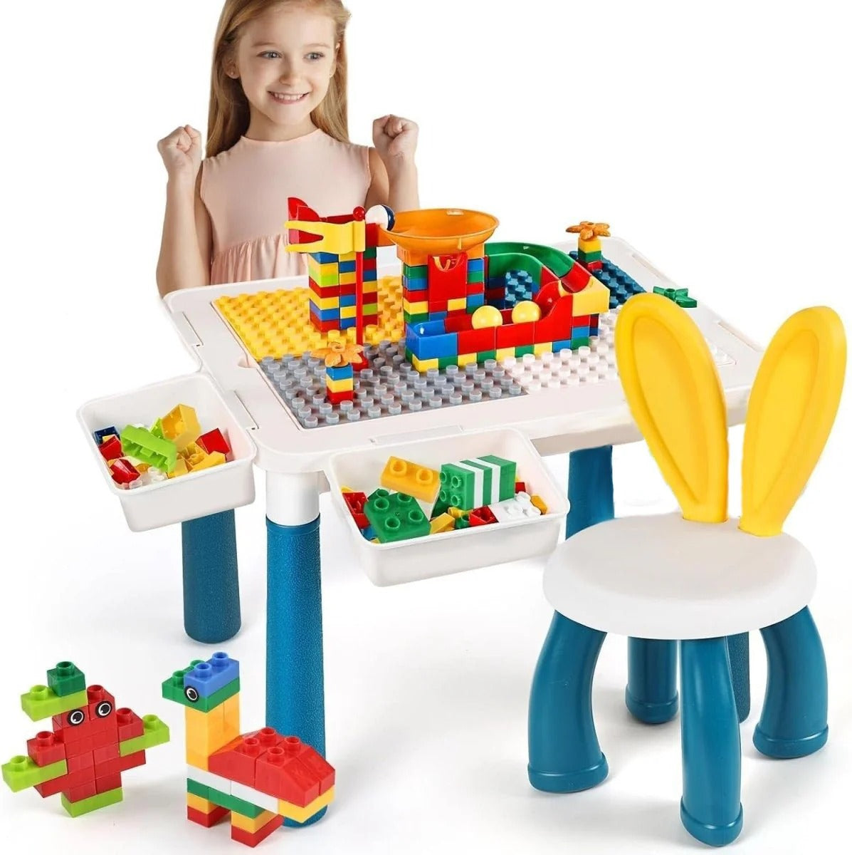 2 in 1 Building Blocks Table with Chair & Learning Station | 14 x 10 inch